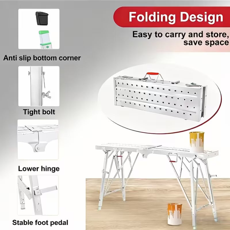 Portable Foldable Workbench with Adjustable Height And Wide Base - Heavy-Duty Foldable