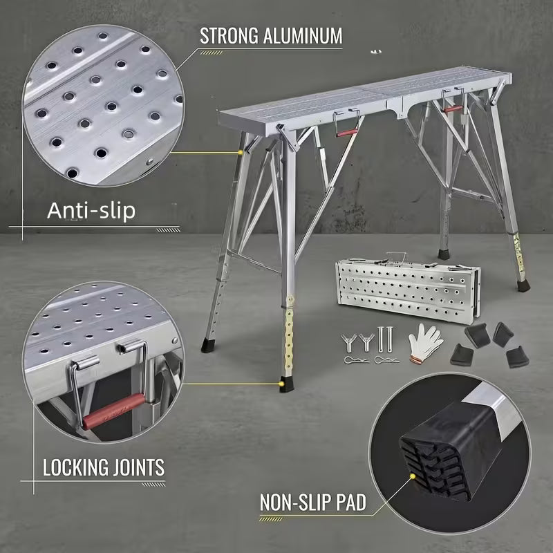 Portable Foldable Workbench with Adjustable Height And Wide Base - Heavy-Duty Foldable