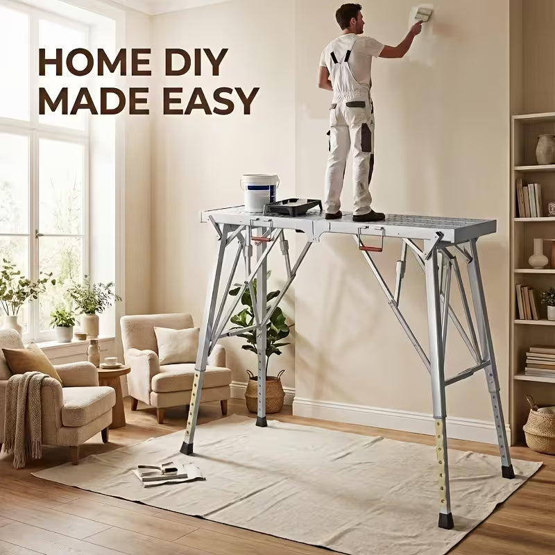Portable Foldable Workbench with Adjustable Height And Wide Base - Heavy-Duty Foldable